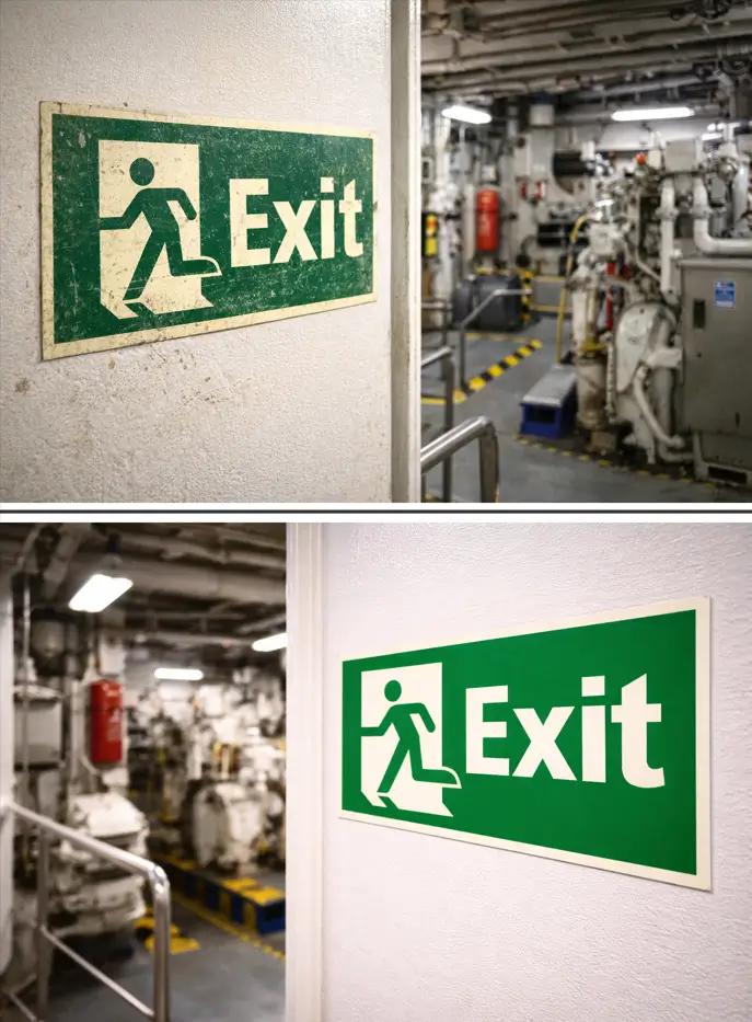 Marine safety signs replacement and maintenance example