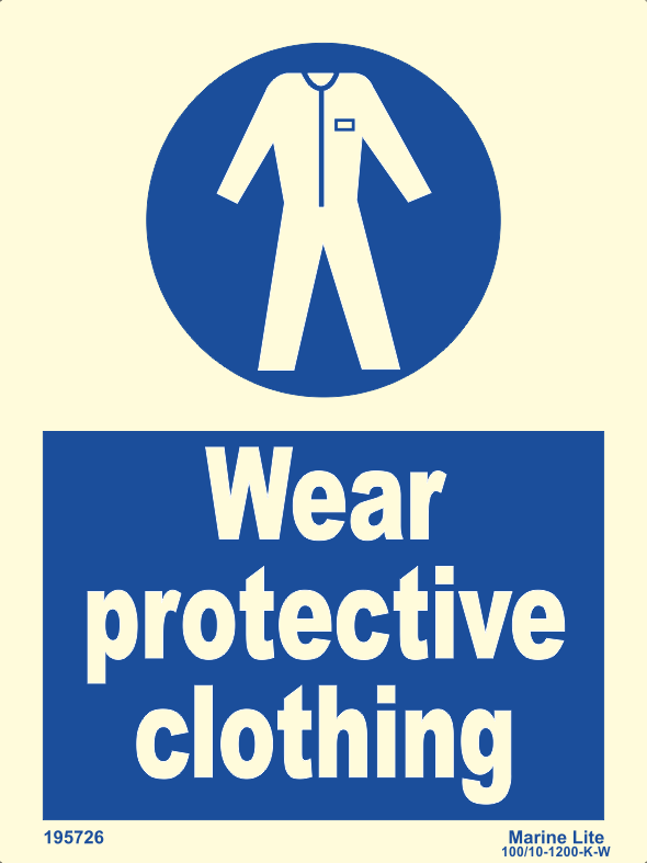 Wear protective clothing - mandatory sign  IMPA 33.5651 - S 35 15 -  Mandatory Action Signs (MSS) - Personal Protective Equipment (PPE) Signs -  Everlux Maritime