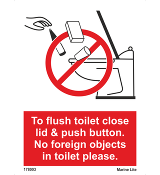 Do not put foreign objects in toilet Close lid & press button 178003
338003