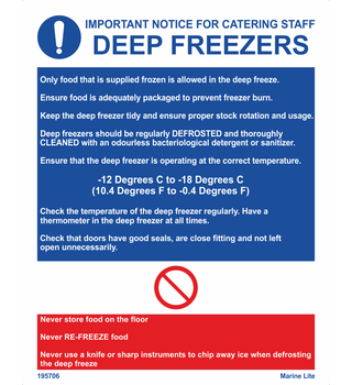 Important notice for catering staff "Deep Freezers" 195706 335706